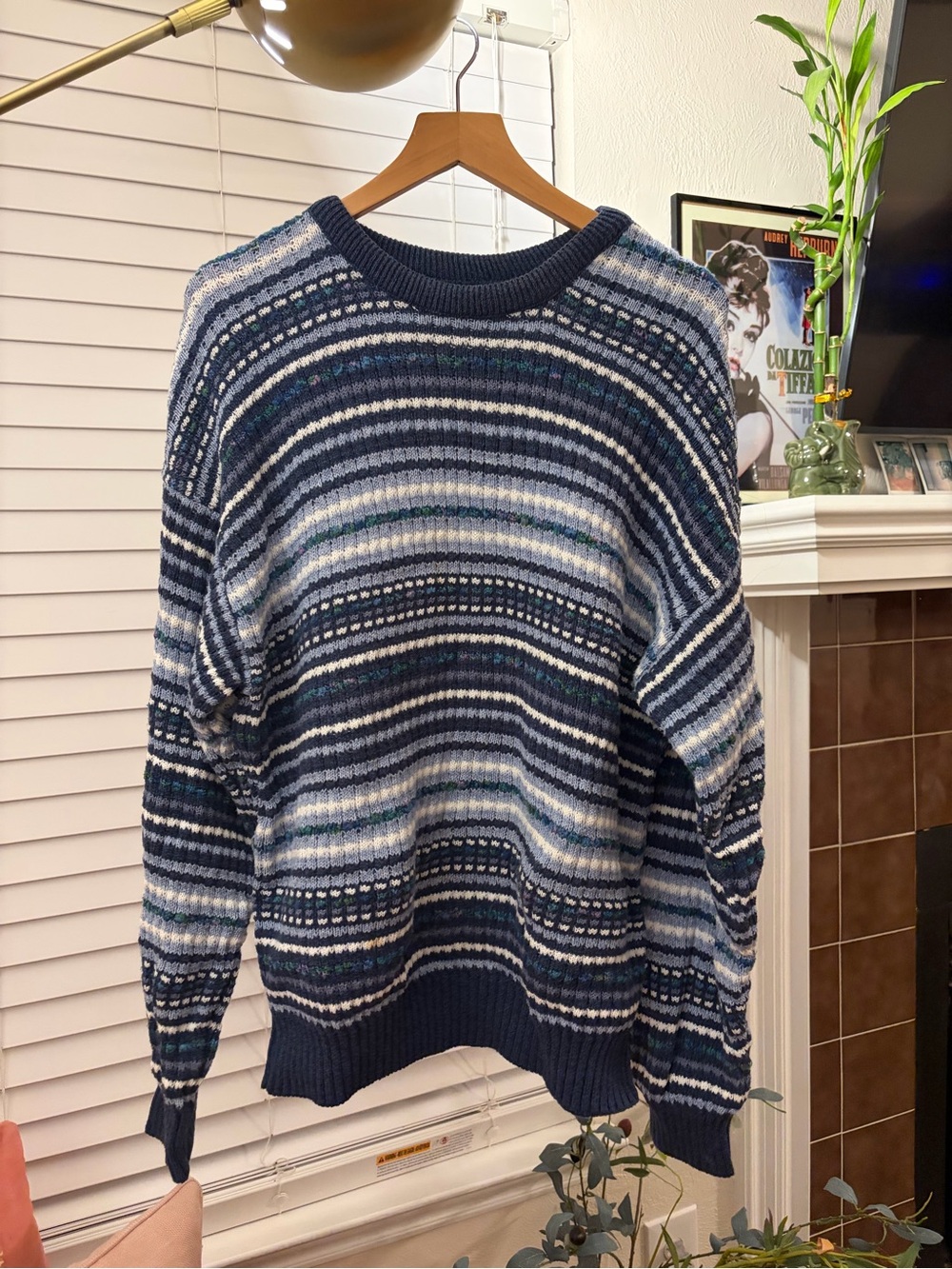 Jantzen Navy and Light Blue Striped Crewneck Sweater
